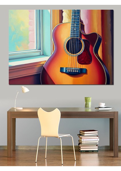 Güneş Işığında Akustik Gitar Dekoratif Kanvas - Mdf Ahşap Tablo fırsatları