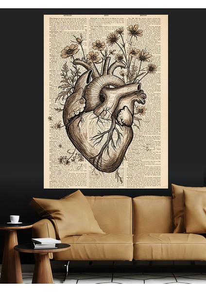 Kalp Anatomisi Müzik Notaları Dekoratif Kanvas - Mdf Ahşap Tablo
