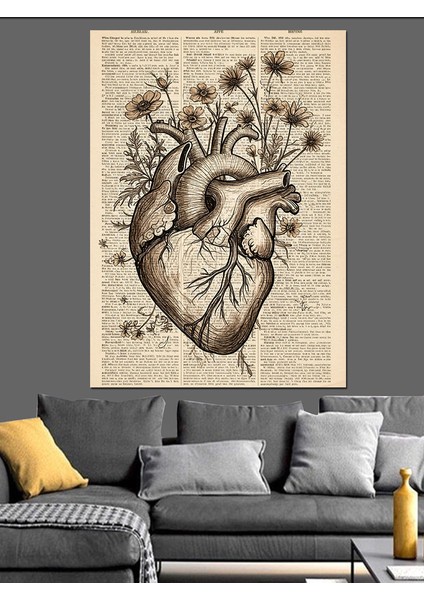 Kalp Anatomisi Müzik Notaları Dekoratif Kanvas - Mdf Ahşap Tablo fırsatları