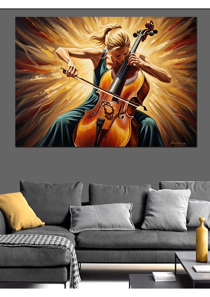 Kontrbas Çalan Müzisyen Dekoratif Kanvas - Mdf Ahşap Tablo