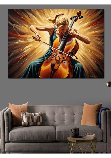 Kontrbas Çalan Müzisyen Dekoratif Kanvas - Mdf Ahşap Tablo fırsatları