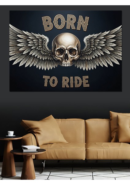 Kurukafa Kanatlı Motorcu Amblemi Dekoratif Kanvas - Mdf Ahşap Tablo