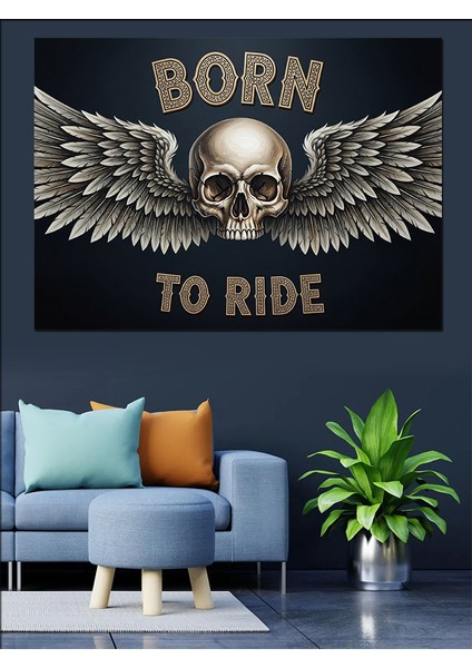Kurukafa Kanatlı Motorcu Amblemi Dekoratif Kanvas - Mdf Ahşap Tablo fiyatları