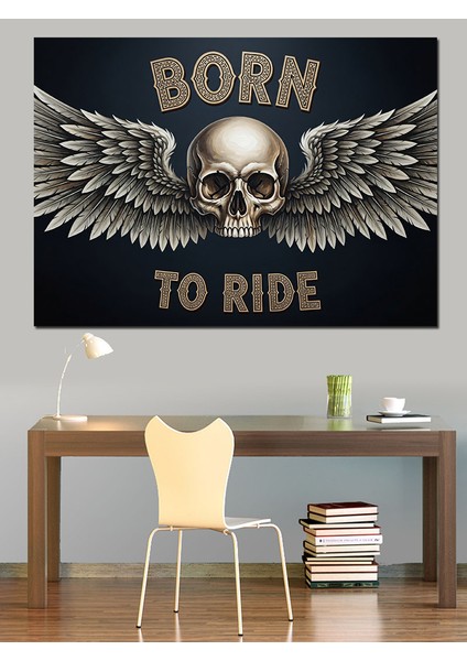 Kurukafa Kanatlı Motorcu Amblemi Dekoratif Kanvas - Mdf Ahşap Tablo fırsatları