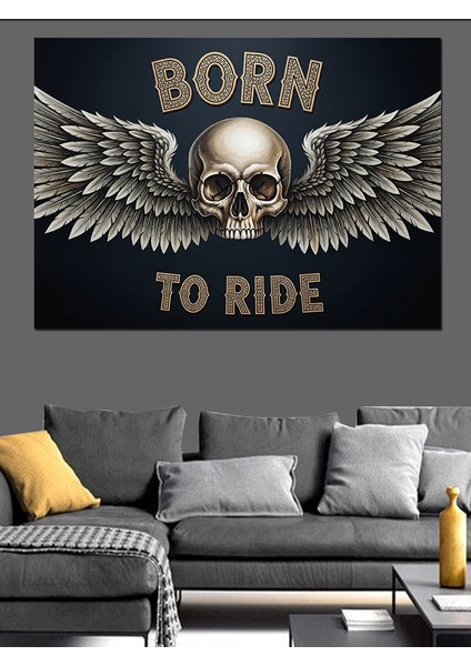 Kurukafa Kanatlı Motorcu Amblemi Dekoratif Kanvas - Mdf Ahşap Tablo indirimleri