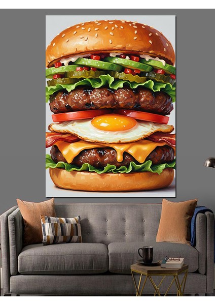 Büyük Suluboya Hamburger Lezzetli Dekoratif Kanvas - Mdf Ahşap Tablo modelleri