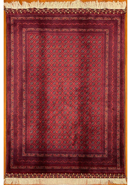 El Dokuma Afgan Halı Ince Dokuma Bordo Renk 3 Metre Kare