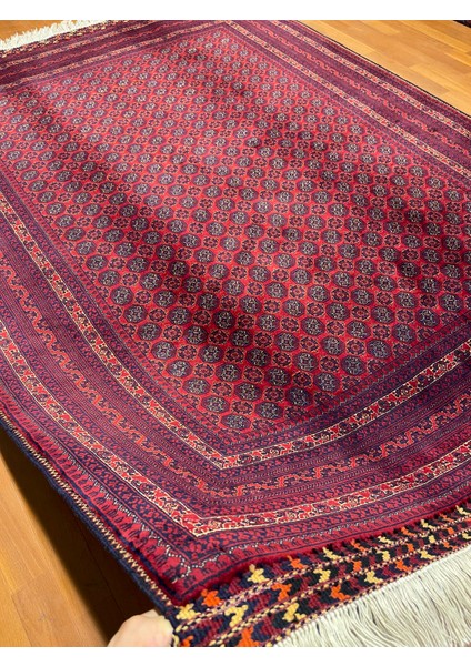 El Dokuma Afgan Halı Ince Dokuma Bordo Renk 3 Metre Kare