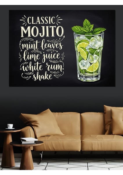 Klasik Mojito Kokteyli Menüsü Dekoratif Kanvas - Mdf Ahşap Tablo