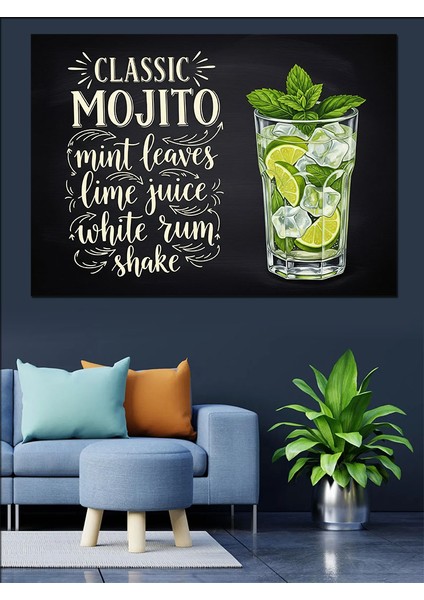 Klasik Mojito Kokteyli Menüsü Dekoratif Kanvas - Mdf Ahşap Tablo fiyatları
