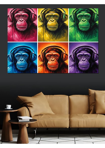 Pop Art Maymun Suratları Tablosu Dekoratif Kanvas - Mdf Ahşap Tablo