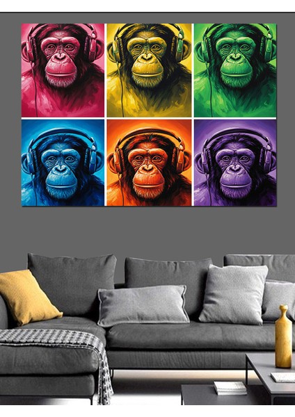 Pop Art Maymun Suratları Tablosu Dekoratif Kanvas - Mdf Ahşap Tablo indirimleri