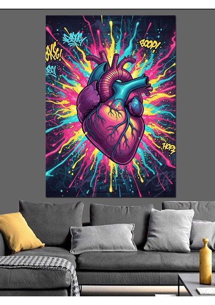 Anatomik Kalp Canlı Renkler Dekoratif Kanvas - Mdf Ahşap Tablo fiyatları