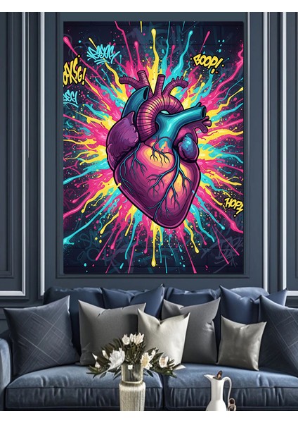 Anatomik Kalp Canlı Renkler Dekoratif Kanvas - Mdf Ahşap Tablo modelleri