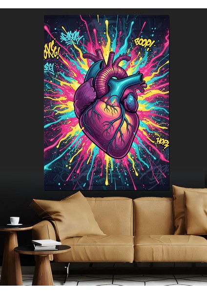 Anatomik Kalp Canlı Renkler Dekoratif Kanvas - Mdf Ahşap Tablo fırsatları