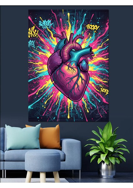 Anatomik Kalp Canlı Renkler Dekoratif Kanvas - Mdf Ahşap Tablo indirimleri