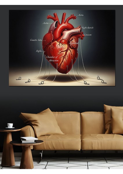 Insan Kalbi Tıbbi Çizim Dekoratif Kanvas - Mdf Ahşap Tablo fırsatları