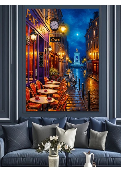Neon Işıklı Şehir Sokağı ve Cafe Dekoratif Kanvas - Mdf Ahşap Tablo fiyatları