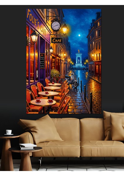 Neon Işıklı Şehir Sokağı ve Cafe Dekoratif Kanvas - Mdf Ahşap Tablo modelleri