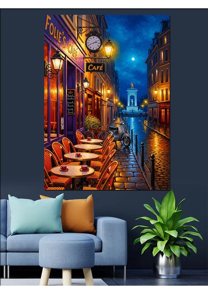 Neon Işıklı Şehir Sokağı ve Cafe Dekoratif Kanvas - Mdf Ahşap Tablo fırsatları