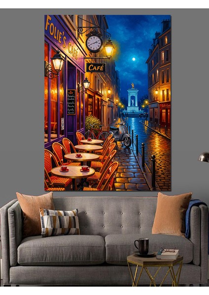 Neon Işıklı Şehir Sokağı ve Cafe Dekoratif Kanvas - Mdf Ahşap Tablo indirimleri