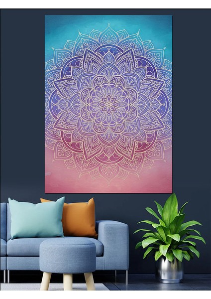 Mor Dairesel Geometrik Mandala Dekoratif Kanvas - Mdf Ahşap Tablo