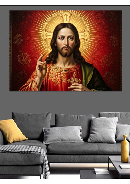 Isa Portresi Altın Işık Dekoratif Kanvas - Mdf Ahşap Tablo