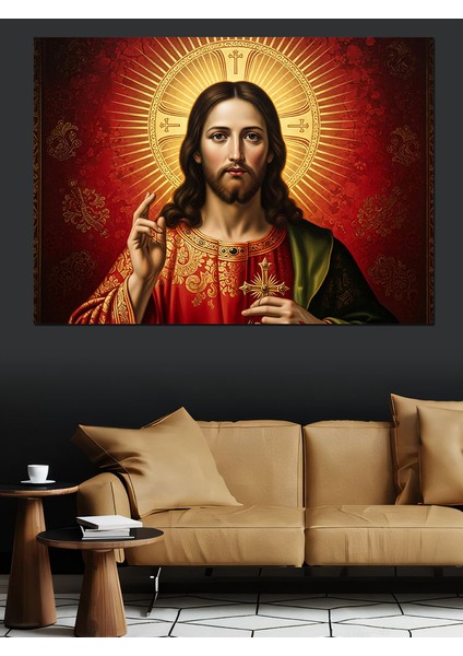 Isa Portresi Altın Işık Dekoratif Kanvas - Mdf Ahşap Tablo fiyatları