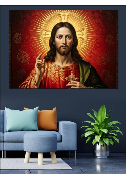 Isa Portresi Altın Işık Dekoratif Kanvas - Mdf Ahşap Tablo modelleri