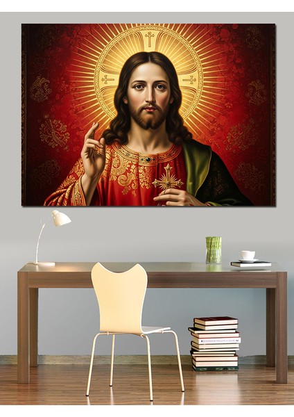 Isa Portresi Altın Işık Dekoratif Kanvas - Mdf Ahşap Tablo indirimleri