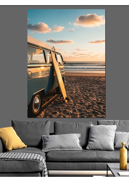 Gün Batımı Surf ve Minibüs Dekoratif Kanvas - Mdf Ahşap Tablo fırsatları