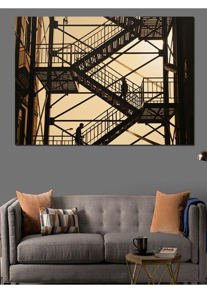 Yüksek Metal Merdivenli Yapı Illüstrasyon Dekoratif Kanvas - Mdf Ahşap Tablo fiyatları
