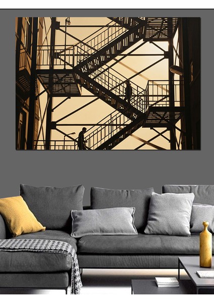 Yüksek Metal Merdivenli Yapı Illüstrasyon Dekoratif Kanvas - Mdf Ahşap Tablo fırsatları