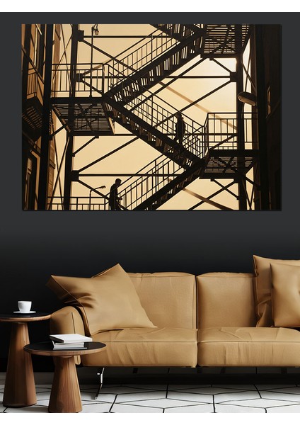 Yüksek Metal Merdivenli Yapı Illüstrasyon Dekoratif Kanvas - Mdf Ahşap Tablo indirimleri