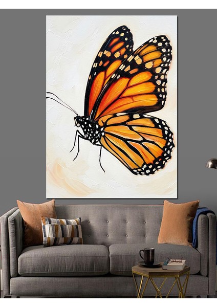 Turuncu Siyah Kral Kelebeği Dekoratif Kanvas - Mdf Ahşap Tablo