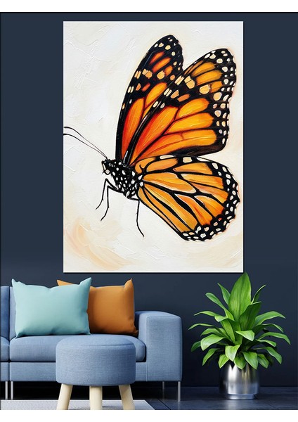 Turuncu Siyah Kral Kelebeği Dekoratif Kanvas - Mdf Ahşap Tablo fiyatları