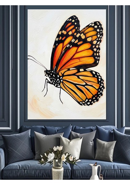 Turuncu Siyah Kral Kelebeği Dekoratif Kanvas - Mdf Ahşap Tablo fırsatları