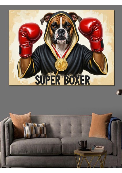 Boksör Köpek Süper Boksör Dekoratif Kanvas - Mdf Ahşap Tablo fiyatları