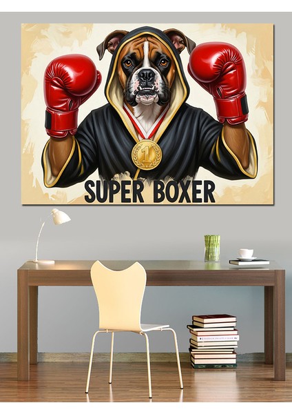 Boksör Köpek Süper Boksör Dekoratif Kanvas - Mdf Ahşap Tablo modelleri