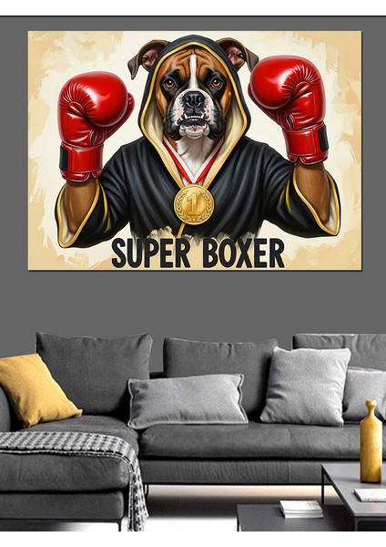 Boksör Köpek Süper Boksör Dekoratif Kanvas - Mdf Ahşap Tablo fırsatları