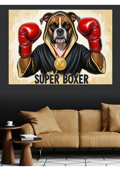 Boksör Köpek Süper Boksör Dekoratif Kanvas - Mdf Ahşap Tablo indirimleri
