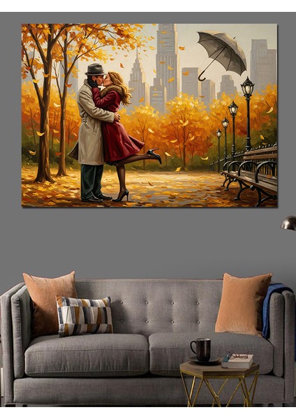 Güz Manzarasında Aşıklar Figürü Dekoratif Kanvas - Mdf Ahşap Tablo modelleri