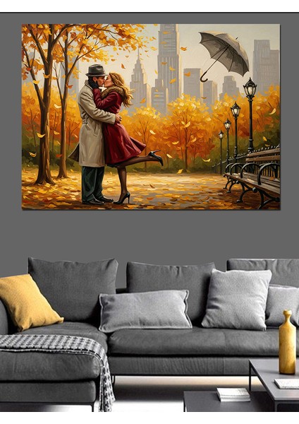 Güz Manzarasında Aşıklar Figürü Dekoratif Kanvas - Mdf Ahşap Tablo indirimleri