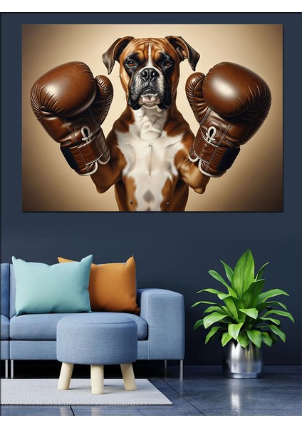 Boksör Köpek Boks Eldiveni Dekoratif Kanvas - Mdf Ahşap Tablo fiyatları