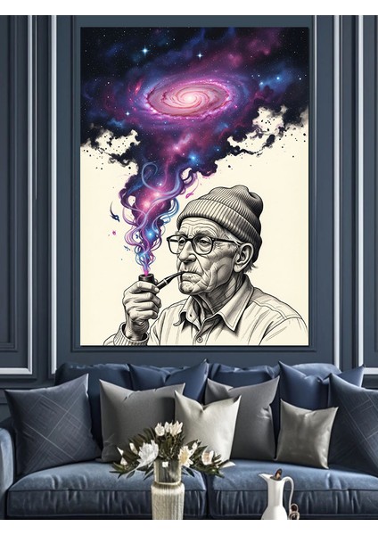 Duman Çeken Yaşlı Adam Dekoratif Kanvas - Mdf Ahşap Tablo