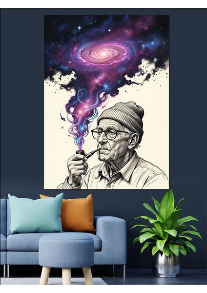 Duman Çeken Yaşlı Adam Dekoratif Kanvas - Mdf Ahşap Tablo modelleri