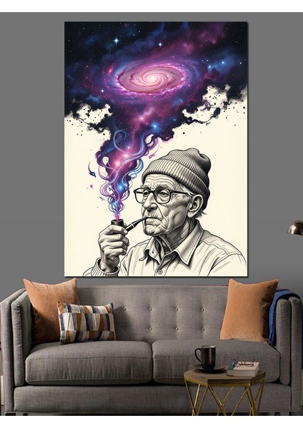 Duman Çeken Yaşlı Adam Dekoratif Kanvas - Mdf Ahşap Tablo fırsatları