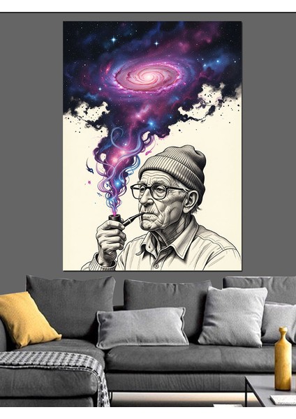 Duman Çeken Yaşlı Adam Dekoratif Kanvas - Mdf Ahşap Tablo indirimleri