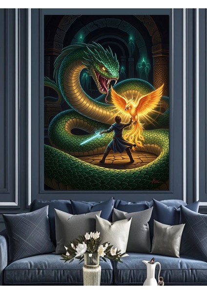 Ejderha Yılan ve Anka Kuşu Sanat Dekoratif Kanvas - Mdf Ahşap Tablo fiyatları