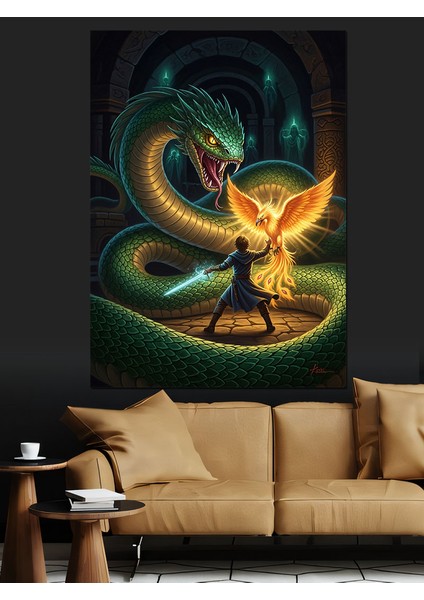 Ejderha Yılan ve Anka Kuşu Sanat Dekoratif Kanvas - Mdf Ahşap Tablo modelleri